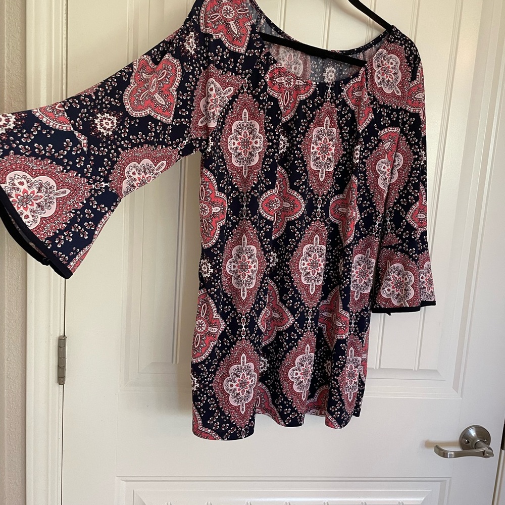 Pink Asymmetrical Bell Sleeve Blouse